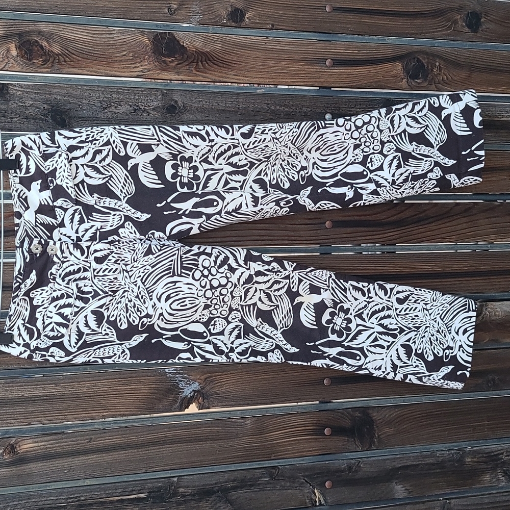 NORDSTORM CABI Serengeti Cropped Pants 2 DARK Brown Cream Jungle Print Ankle - Picture 13 of 16